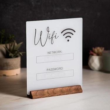 Imagem de Placa de senha WiFi, quadro negro, placa de senha WiFi, mesa de acrílico WiFi para casa, decoração de mesa central para casa e convidados (sem base)