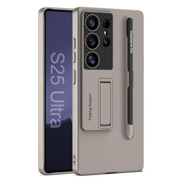 Imagem de HAO RIYLN Capa para Samsung Galaxy S25 Ultra/S25 Plus/S25, capa ultrafina à prova de choque com suporte dobrável e compartimento para caneta Stylus Business Case, cinza, S25 Ultra