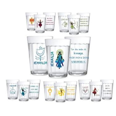 Imagem de Kit 3 Copos Vidro Americano 190ml Orixás Diversos Umbanda Candomblé Guias Artigo Religioso Axé Proteção Agua Refrigente Café (IEMANJA)