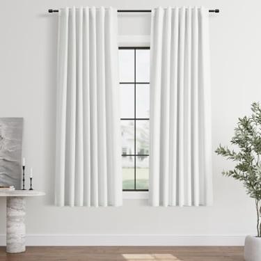 Imagem de Cortinas blackout brancas pretas de 153 cm de comprimento curto para quarto cortinas bonitas para cozinha moderna pequena janela baía térmica com aba traseira cortinas de linho 132 x 163 cm