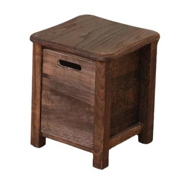 Imagem de ＫＬＫＣＭＳ Banco de armazenamento de madeira com bordas arredondadas, economia de espaço decorativa com gaveta, banco pequeno doméstico para porta, quarto, Marrom, 30cmx30cmx35cm