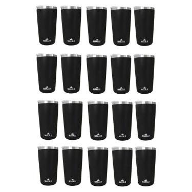 Imagem de Kit 20 Copos Térmicos Aço Inox 420ML Preto p/ Água Cerveja Café - Quente e Frio - Unica Unico