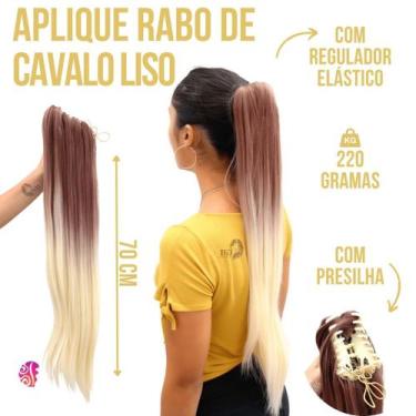 Imagem de Aplique Rabo De Cavalo Com Cabelo Liso Organico Premium 70Cm +Presilha