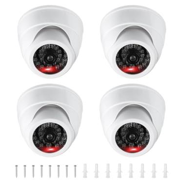 Imagem de PATIKIL Câmera de segurança falsa, 4 peças de câmeras dummy Dome com luz LED vermelha intermitente/parafuso/capa para negócios domésticos internos e externos, branca
