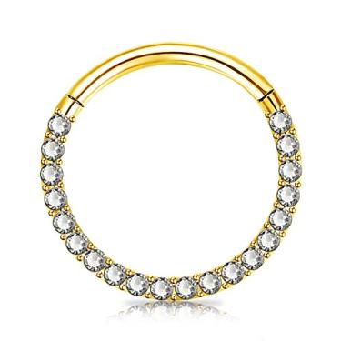 Imagem de BLISI G23 Anéis de nariz de titânio argola septo clicker 16G segmento de nariz articulado argola 8 mm/9 mm/10 mm zircônia cúbica cartilagem brincos concha daith hélice torre tragus orelha piercing