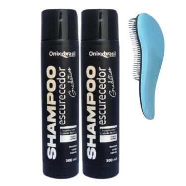 Imagem de Kit 02 Shampoo Escurecedor Tonalizante Preto Cabelo e Barba Prenche Falhas Brancas Onixxbrasil + Escova Mágica Desembaraçadora Penteia Aska