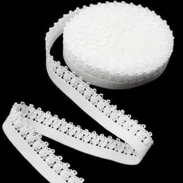 Imagem de ZNZAKKA Acabamento de renda elástica branca 1,4 cm x 20 m coroa fita de corte de borda elástica para costura, enfeites de roupas de lingerie