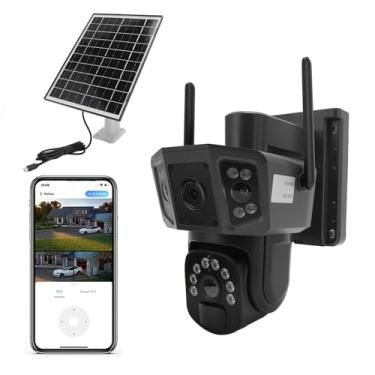 Imagem de Câmeras de Segurança Solar 4K, Sem Fio, Sem Fio, Câmera de Segurança Ao Ar Livre de Lentes Duplas de 8MP HD Power Lens Com Painel Solar, IP55, Câmera de Vigilância Com Detecção