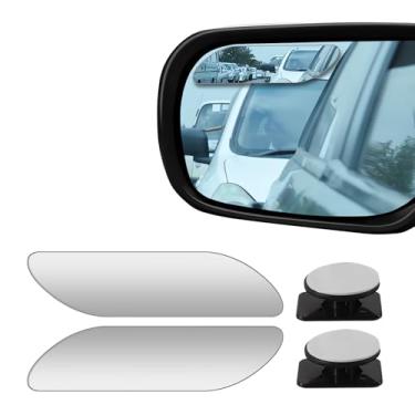 Imagem de 2 peças de espelhos de ponto cego, retângulo de 360° de 2 polegadas, ultrafino, sem moldura, espelho retrovisor lateral convexo de vidro HD com grande ângulo ajustável para carros, SUV e caminhões, pacote com 2
