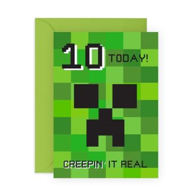 Imagem de CENTRAL 23 Cartão inspirado em Minecraft de 10º aniversário - Presentes de jogador 'Creeping It Real 10' para crianças, menino, filho, sobrinha, sobrinha, meninas, netos, vizinhos e ele - dez anos de