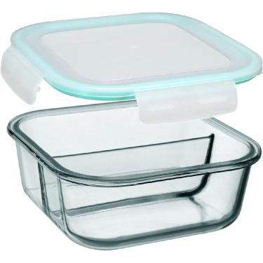 Imagem de POTE MATIMENTOS HERMÉTICO HOME&CO COM 2 DIVISOES VIDRO TEMPERADO 1,2L 7x17x17cm TRANSPARENTE
