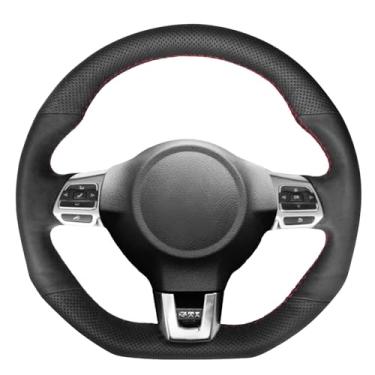 Imagem de MEWANT Capa de volante costurada DIY para Golf 6 (VI) GTI 2009-2014/Polo GTI 2014/Polo (R-Line) 2014/Scirocco 2009-2014/CC (R-Line) 2014-2018/Tiguan (R-Line)