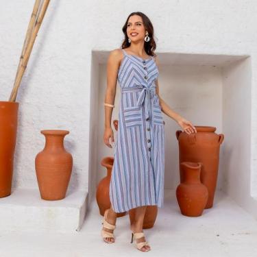 Imagem de Vestido Longo Midi Premium Liso de Alcinha com Botões e Bojo Tendencia