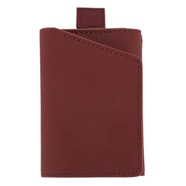 Imagem de Carteira porta-cartão GRCFUMO, bolsa porta-cartão, carteira com três dobras de couro, carteira porta-cartão de crédito para armazenamento masculino e feminino (Vermelho Acastanhado)