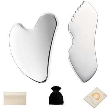 Imagem de ALOYGUZ Conjunto de aço inoxidável Gua Sha Massageador Facial Metal Gua Sha Ferramentas Faciais Corpo Massageador de Drenagem Linfática Ferramenta de Escultura Guasha Cuidados com a Pele Presentes