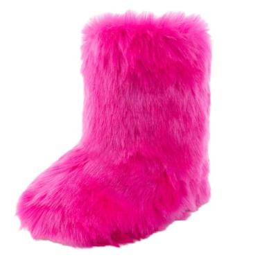 Imagem de IXU Bota feminina de pele sintética, bico redondo, felpudo, bico redondo, camurça, neve, inverno, confortável, confortável, quente, curta, para uso externo, para uso interno, botas de cano médio,