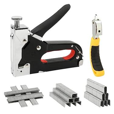 Imagem de Pistola de grampo de estofamento resistente, kit 3 em 1 com 1200 grampeadores, removedor de grampeador, pistola de grampeador manual para madeira, artesanato, carpintaria, decoração faça você mesmo