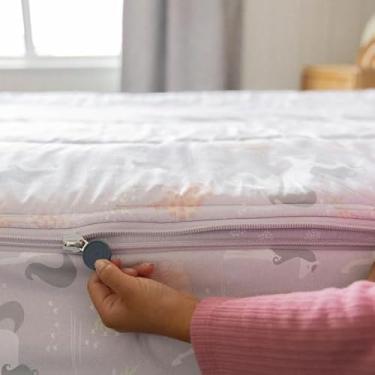 Imagem de Beddy's Roupa de cama com zíper durável para meninas, unicórnio de conto de fadas, lençol roxo e edredom com design de unicórnios, inclui fronha e fronha, fácil de fazer e lavar