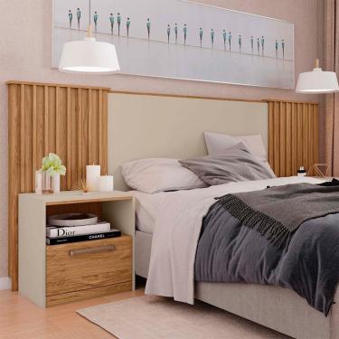 Imagem de Cabeceira Casal Extensível com 2 Mesas de Apoio Lucius 2 gv Buriti e Off White