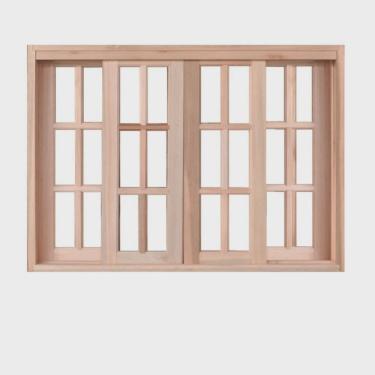 Imagem de Vitrô Correr 4 Folhas Quadriculado de Madeira Mista Reto 1,20 x 1,00 Rodam Natural