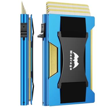 Imagem de Carteira inteligente masculina slim minimalista: carteira pop-up de metal - porta-cartão de crédito com bolso frontal RFID - presente para marido masculino no aniversário Brithday, Azul, Smart Wallet