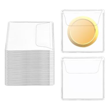 Imagem de 50 peças de bolso único para moedas 5 x 5,5 centímetros quadrados porta-moedas de plástico transparente individual de PVC para colecionadores de moedas, armazenamento de joias