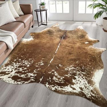 Imagem de Easycozy Tapete de couro sintético com estampa de vaca: 11 x 13 cm, couro bovino sintético, estampa de vaca espessa para quarto, sala de estar, decoração de escritório em casa