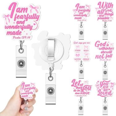 Imagem de Geyoga 6 peças, laço rosa, versículo bíblico, carretéis de crachá, cristãos, retráteis, porta-crachás, coquette, escrituras religiosas, presentes inspiradores para mulheres, mãe, enfermeira, médica