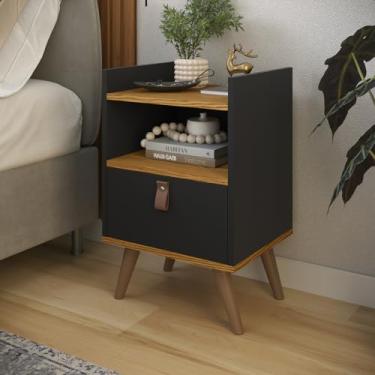 Imagem de Mesa de Cabeceira Retro Flow com gaveta Quarto Nicho (Preto/Freijo)