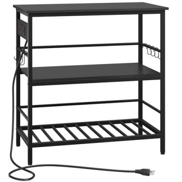 Imagem de IBUYKE Ilha De Cozinha Com Armazenamento, Grelha Para Padeiro Tomada, Suporte Micro-Ondas Bancada Grande, Carrinho Bar Rodinhas Casa, Área Externa, Cozinha, Preto Tmj029B