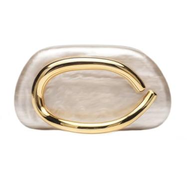 Imagem de Bolsa clutch de acrílico para mulheres, clássica, redonda, acrílica, noturna, vintage, metal, guidão, bolsa para festa de casamento, formatura, Pérola, Medium