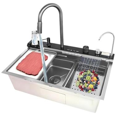 Imagem de Cuba Gourmet Inteligente para Cozinha Aço Inox 304 com Cascata Dupla Torneira Monocomando e Lavador Copos