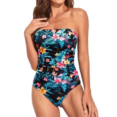 Imagem de Holipick Maiô feminino com controle de barriga, sem alças, tomara que caia, emagrecedor, frente única, Preto, verde, floral, M