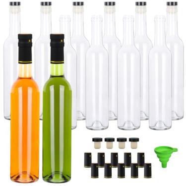 Imagem de EkkoVla Pacote com 12 garrafas de vinho de 473 ml, garrafa de licor vazia transparente com tampas em T e tampa de cápsula retrátil, garrafa de vidro com tampas para cerveja, suco, limoncello