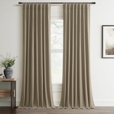 Imagem de Cortinas de sala de estar de 300 cm de comprimento de linho falso para quarto Boho Farmhouse cortinas com isolamento térmico completo blackout para quarto de berçário, linho grosso, algodão