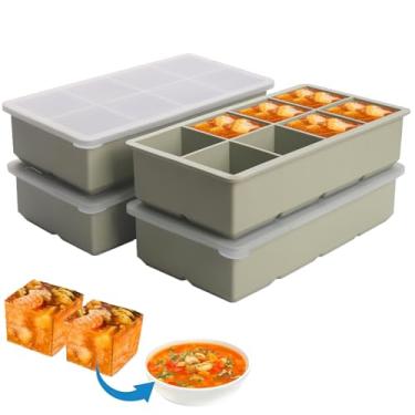Imagem de Bandeja de silicone para freezer de 1/2 xícara com tampa – Pacote com 4 moldes de silicone para congelamento de vários molhos e outros pratos, faz com que 32 porções de cubos perfeitos de 1/2 xícara