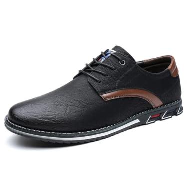Imagem de WELRUNG Sapato Oxford masculino premium elegante casual com cadarço caminhada negócios dirigir sapatos sociais, Preto, castanho, 38