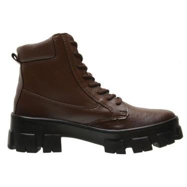 Imagem de Bota Cano Curto Coturno Feminino Salto Baixo Leve Gmm Shoes, Marrom, 3