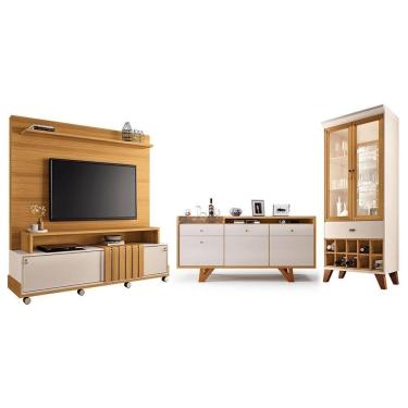 Imagem de Sala De Estar Bold Com Estante, Buffet Aparador E Cristaleira Cinamomo-off White - Hb Móveis Cinamomo-off White