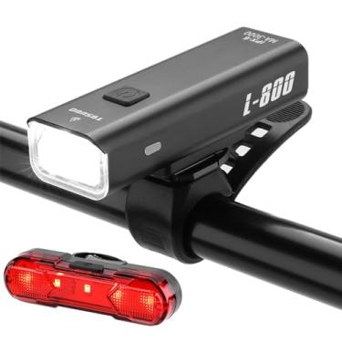 Imagem de Conjunto de luzes de bicicleta recarregáveis, farol USB para bicicleta, lanterna traseira IPX6 à prova d'água, 8 modos, luz de ciclismo de estrada de montanha, luzes de bicicleta para andar à noite