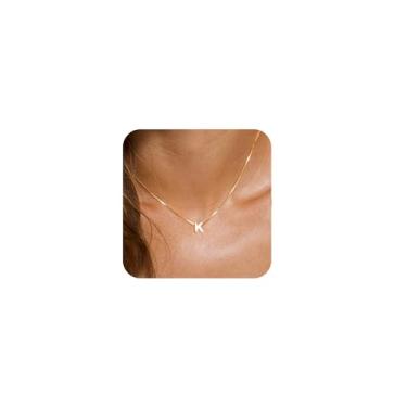 Imagem de Picuzzy Colares femininos com iniciais dourados, delicados, banhados a ouro 14 k, gargantilha, lindo, monograma, colar com pingente de inicial, para mulheres, joia de ouro simples, presente para meninas, Latão, Sem Pedra Preciosa