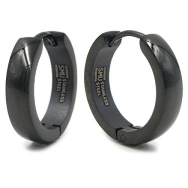 Imagem de Brincos masculinos de argola de aço inoxidável com rosto curvo redondo dourado e prata preto 18 mm Preto