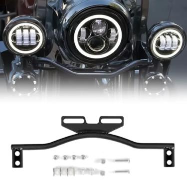 Imagem de Barra de suporte de luz para motocicleta para direção de neblina de passagem de seta para barra de luz de seta para Harley Dyna Super Glide Road Honda Suzuki Yamaha Kawasaki (preto)