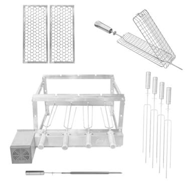 Imagem de Kit Churrasqueira Gira Grill 4 espetos + 2 Grelhas Moedas + 1 Espeto Espada e 1 Espeto Gaiola Inox (Motor Esquerda)