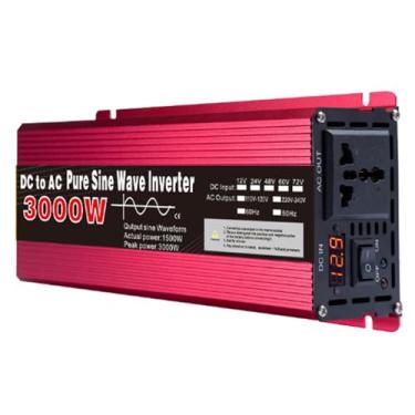 Imagem de Inversor de onda senoidal pura 3000W, DC 12V/24V/48V/60V para AC 110V/220V Converterrauto Inverter Converter Inverter de carro solar equipado com tela LCD e 1 AC soquete,60V to 220V