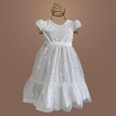 Imagem de Vestido Bebê Tule Holográfico Borboletas  Brilho Delicado para Festa e