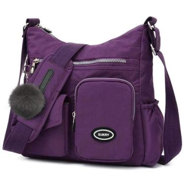 Imagem de Bolsa transversal SUKRY Nylon anti-roubo RFID impermeável roxa