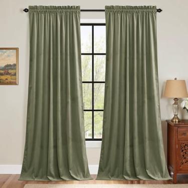 Imagem de StangH Cortinas verde-sálvia 2 painéis de 203 cm de comprimento, cortinas e cortinas elegantes de veludo com escurecimento leve e isolamento térmico, decoração de Natal para porta de correr quarto, L