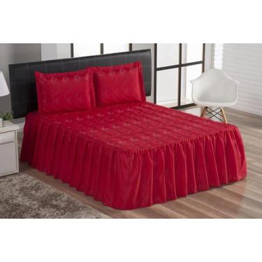 Imagem de Cobre Leito Colcha Casal Padrão Bordada Margadona 3 Peças Cor Vermelho