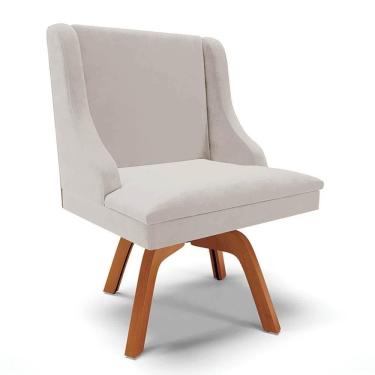 Imagem de Cadeira Estofada Para Sala De Jantar Base Giratória De Madeira Lia Veludo Cinza - Ibiza